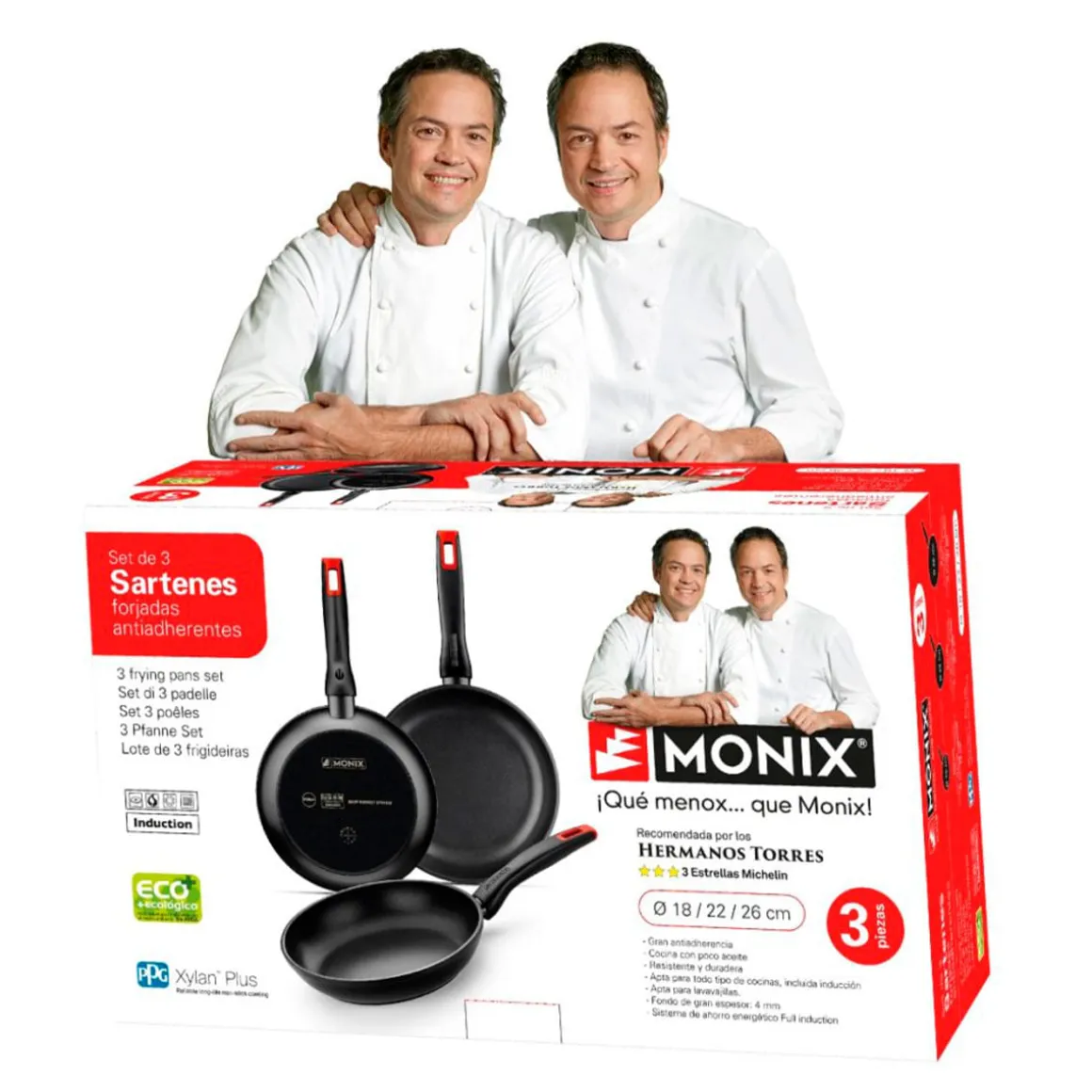 Set de 3 sartenes Monix M240000 Hermanos Torres negro Ø18/Ø22/Ø26 cm