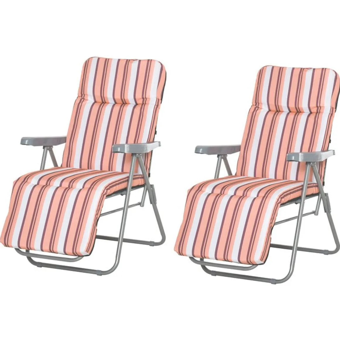 Set de 2 tumbonas Outsunny acolchadas plegables naranja/blanco