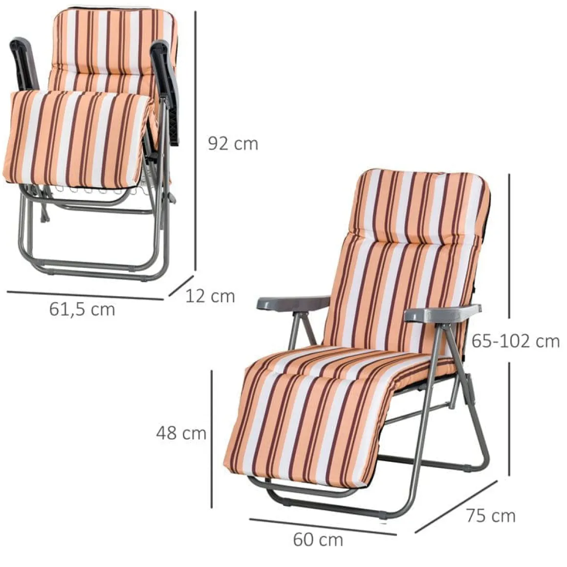 Set de 2 tumbonas Outsunny acolchadas plegables naranja/blanco