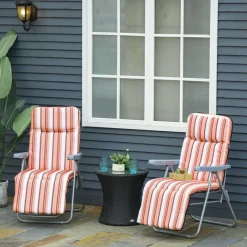 Set de 2 tumbonas Outsunny acolchadas plegables naranja/blanco