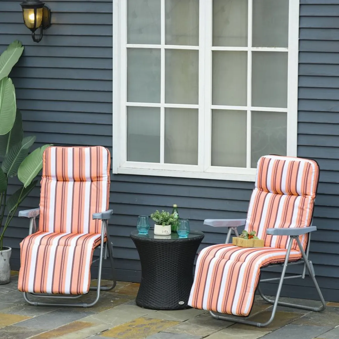 Set de 2 tumbonas Outsunny acolchadas plegables naranja/blanco
