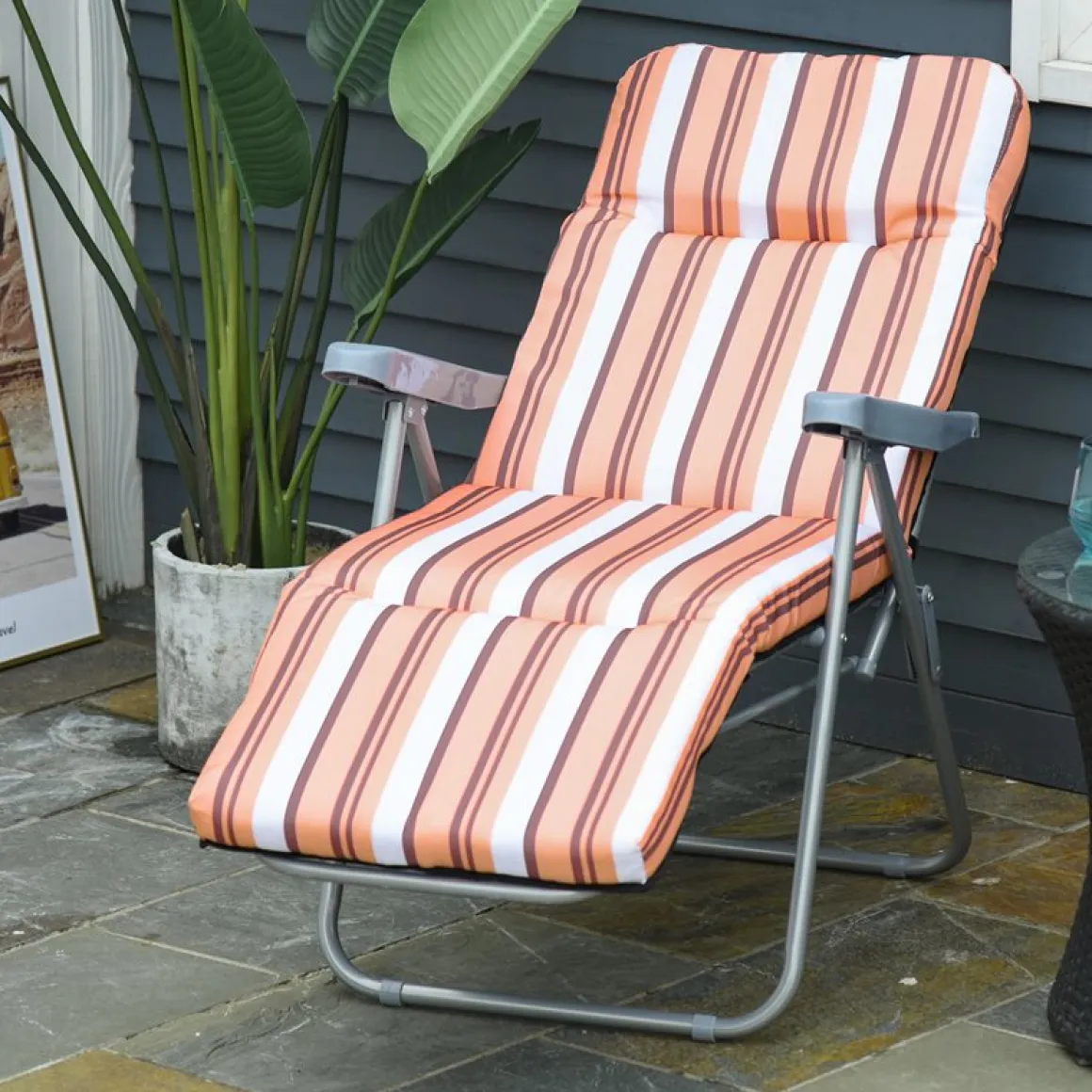 Set de 2 tumbonas Outsunny acolchadas plegables naranja/blanco