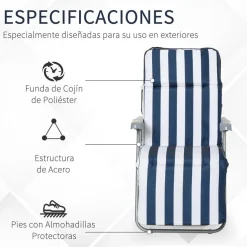 Set de 2 tumbonas Outsunny acolchadas plegables azul/blanco
