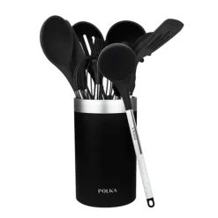 Set De 9 Utensilios De Cocina Cecotec Polka Exclusive Wood Rock Negro
