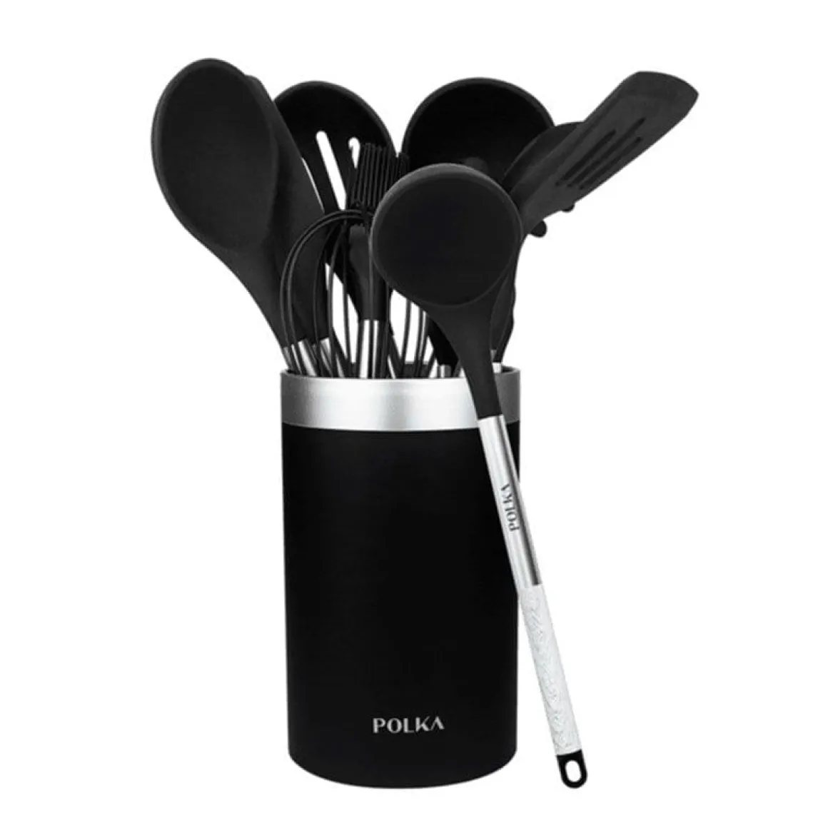Set De 9 Utensilios De Cocina Cecotec Polka Exclusive Wood Rock Negro