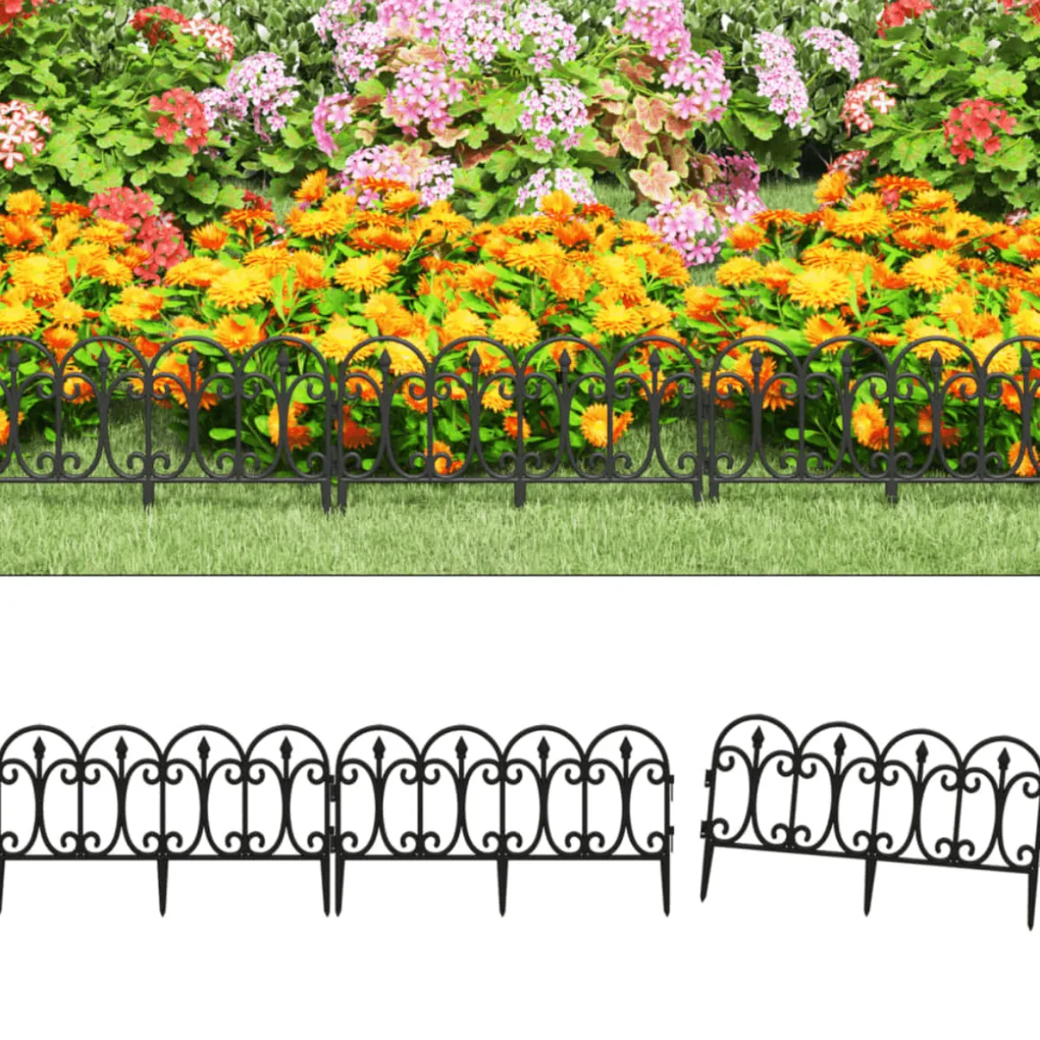 Set de 4 vallas de jardín negro 32,5x57x5 cm