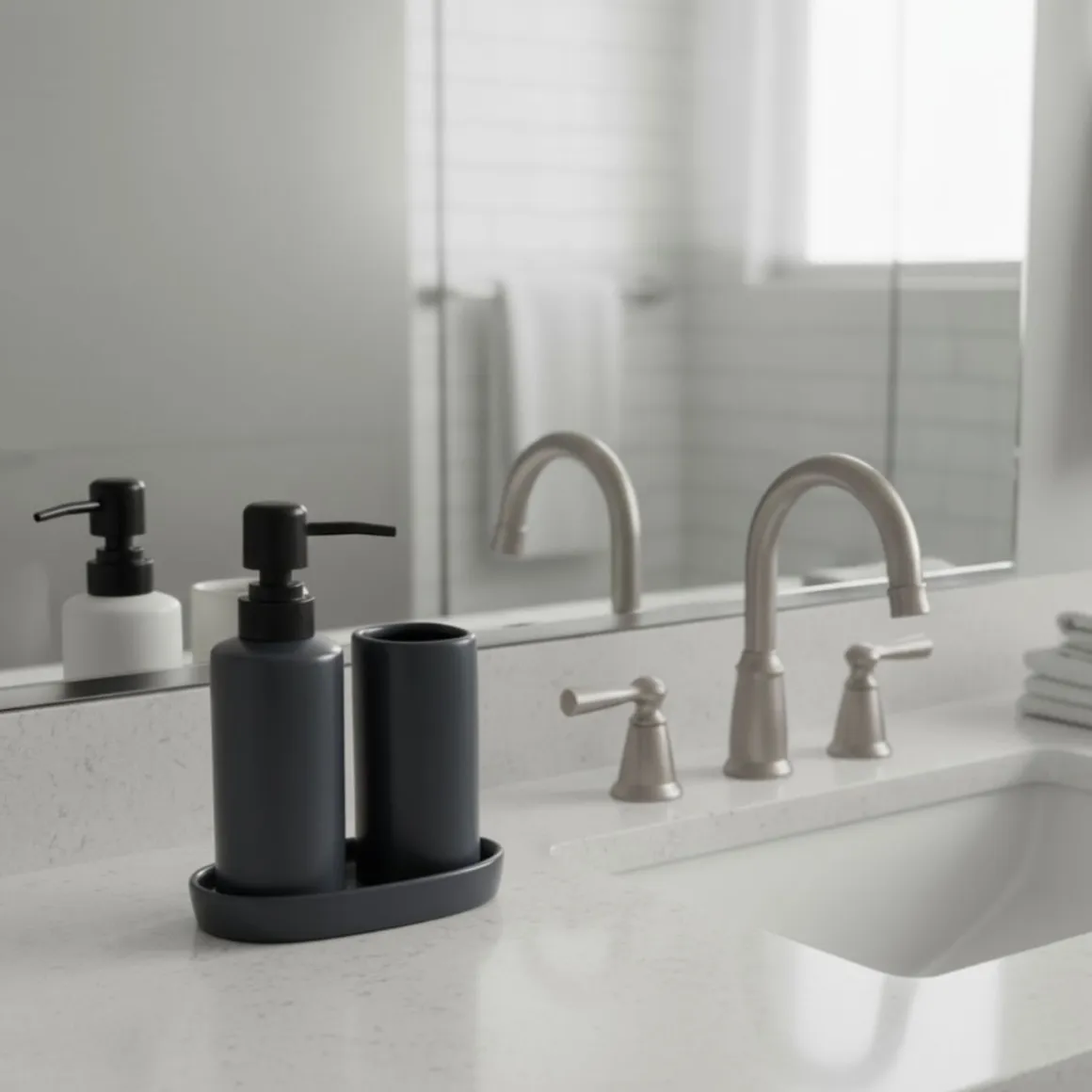 Set de baño Aqua 3 piezas dispensador, jabonera y vaso
