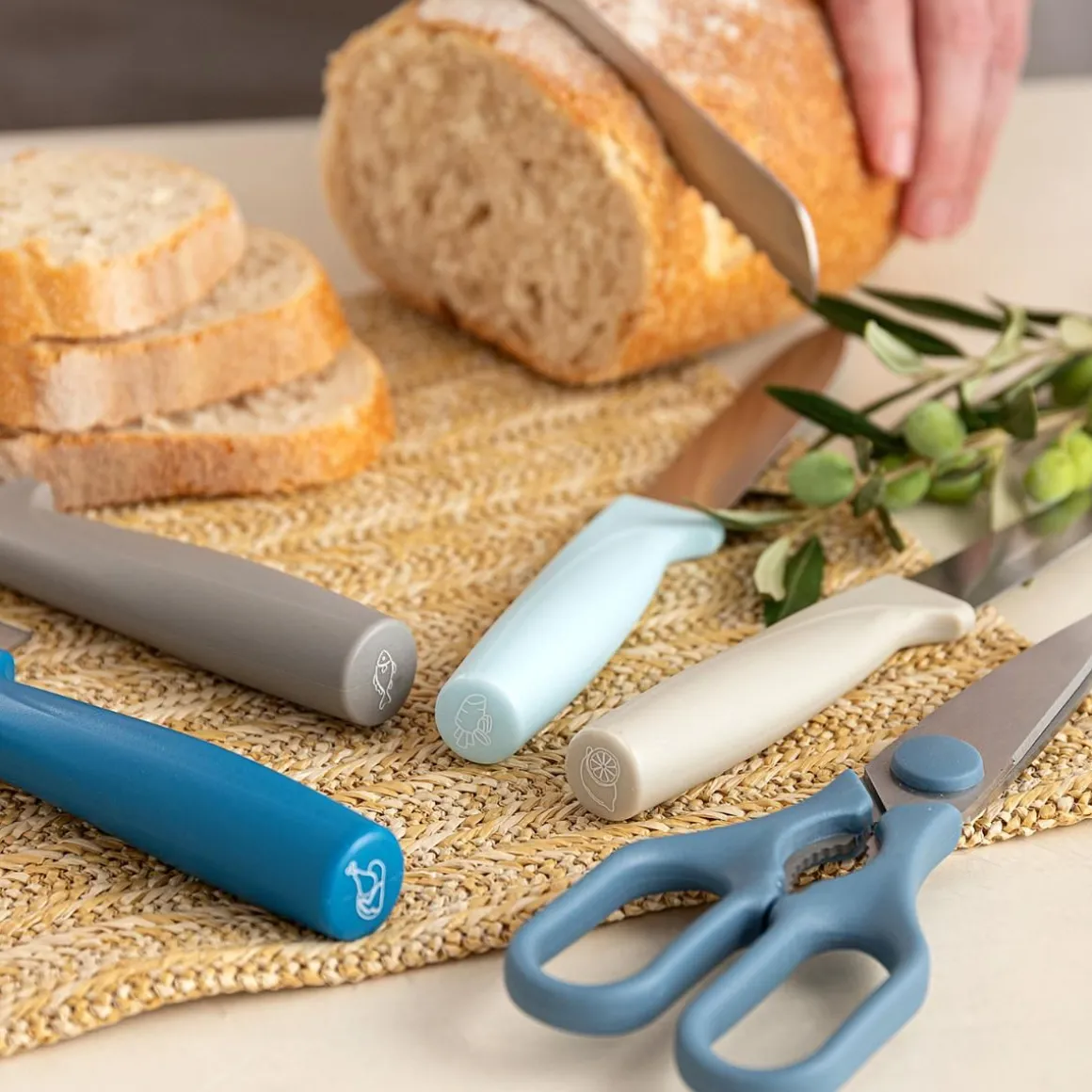 Set de cocina Ozon Quid 5 cuchillos + tijeras negro 21x13x8 cm