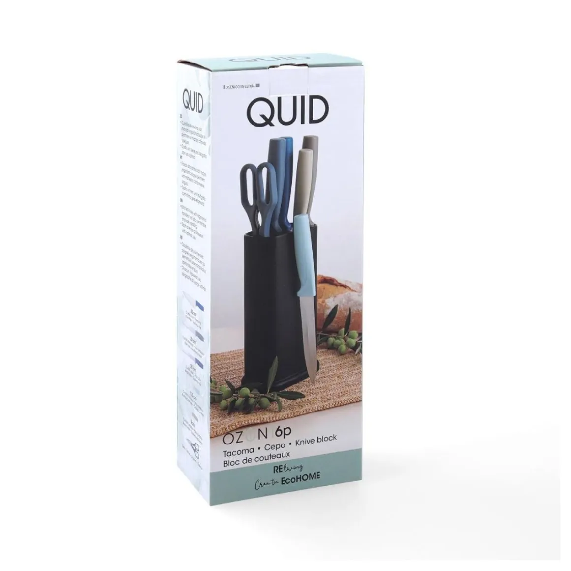 Set de cocina Ozon Quid 5 cuchillos + tijeras negro 21x13x8 cm