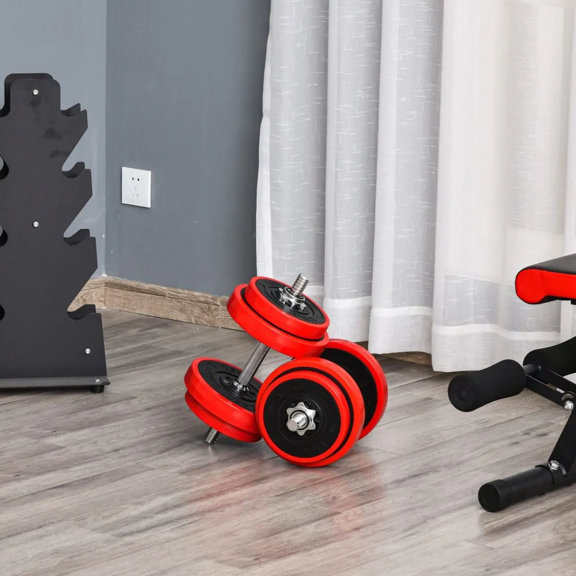 Set de mancuernas Homcom 2 en 1 20kg 8 discos + 2 barras rojo