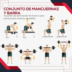 Set de mancuernas Homcom 2 en 1 25kg con barras negro