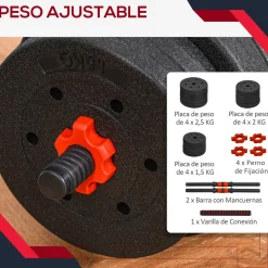 Set de mancuernas Homcom 2 en 1 25kg con barras negro