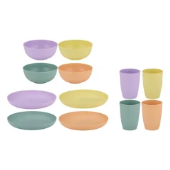 Set de picnic 12 piezas platos + vasos + cuencos multicolor