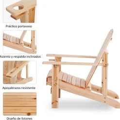 Silla Adirondack madera 93x72,5x97 cm