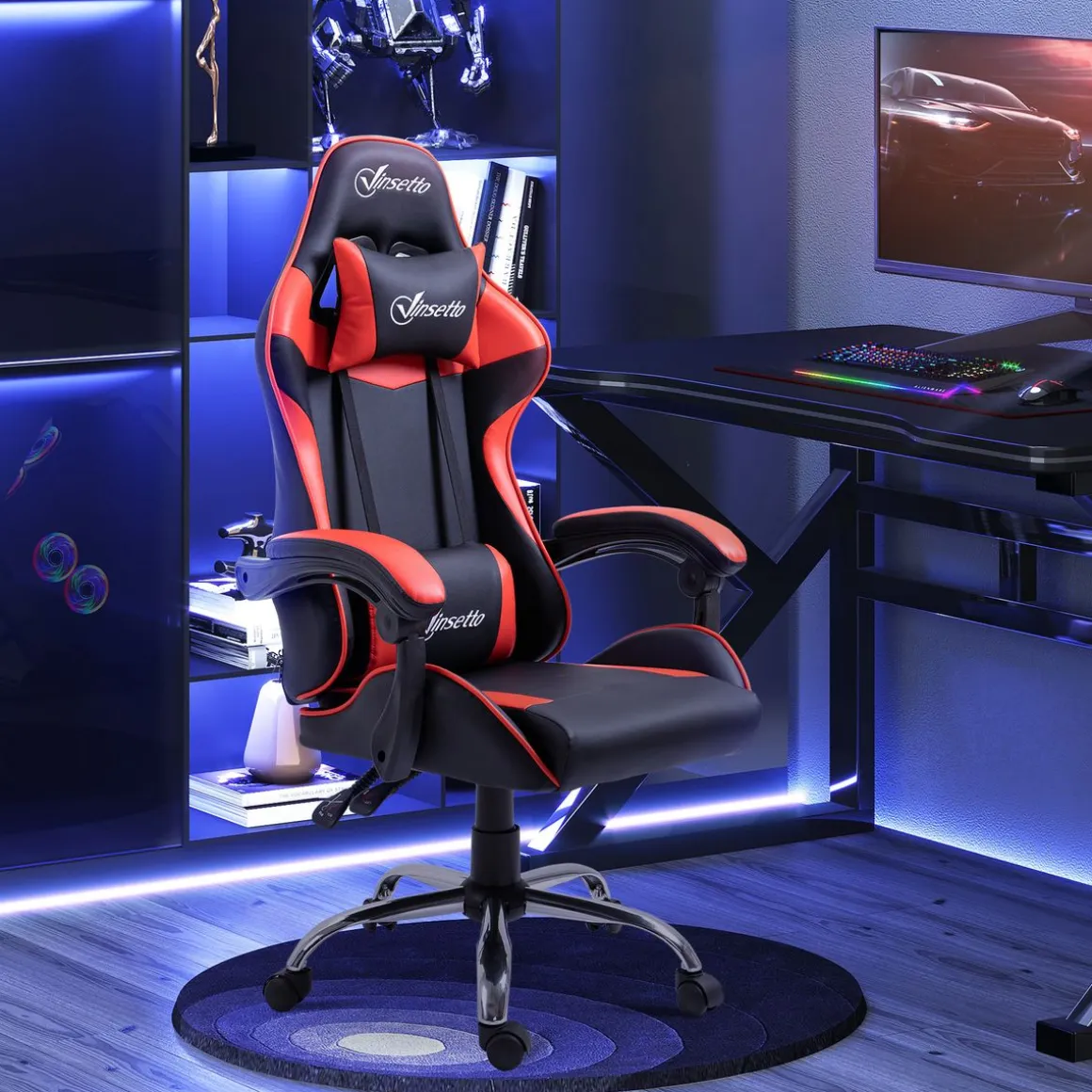 Silla Coyote gaming Vinsetto altura ajustable con cojín lumbar rojo 122-130x63x67 cm