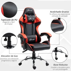 Silla Coyote gaming Vinsetto altura ajustable con cojín lumbar rojo 122-130x63x67 cm