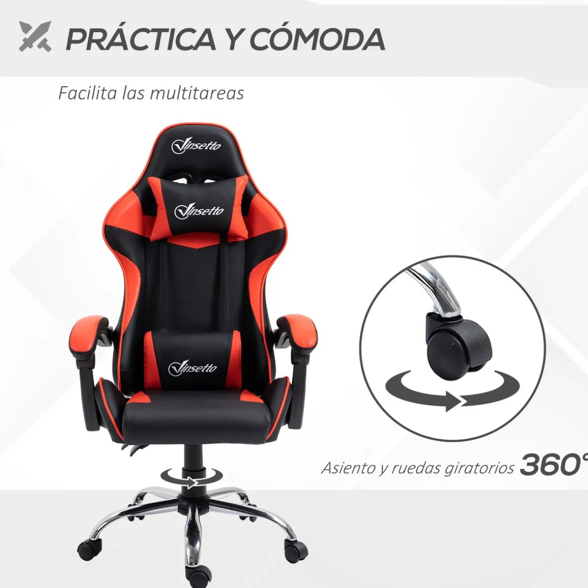 Silla Coyote gaming Vinsetto altura ajustable con cojín lumbar rojo 122-130x63x67 cm