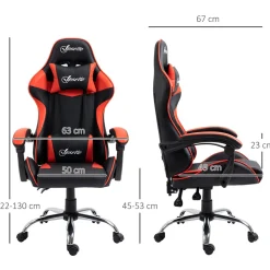 Silla Coyote gaming Vinsetto altura ajustable con cojín lumbar rojo 122-130x63x67 cm