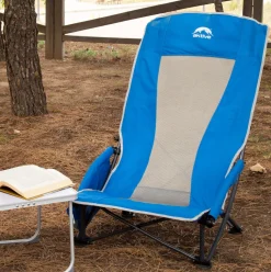 Silla de camping Aktive plegable + bolsillos laterales azul 95x55x45 cm