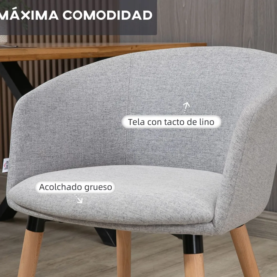 Silla de comedor Coimbra Homcom tapizada 72X57X56 cm