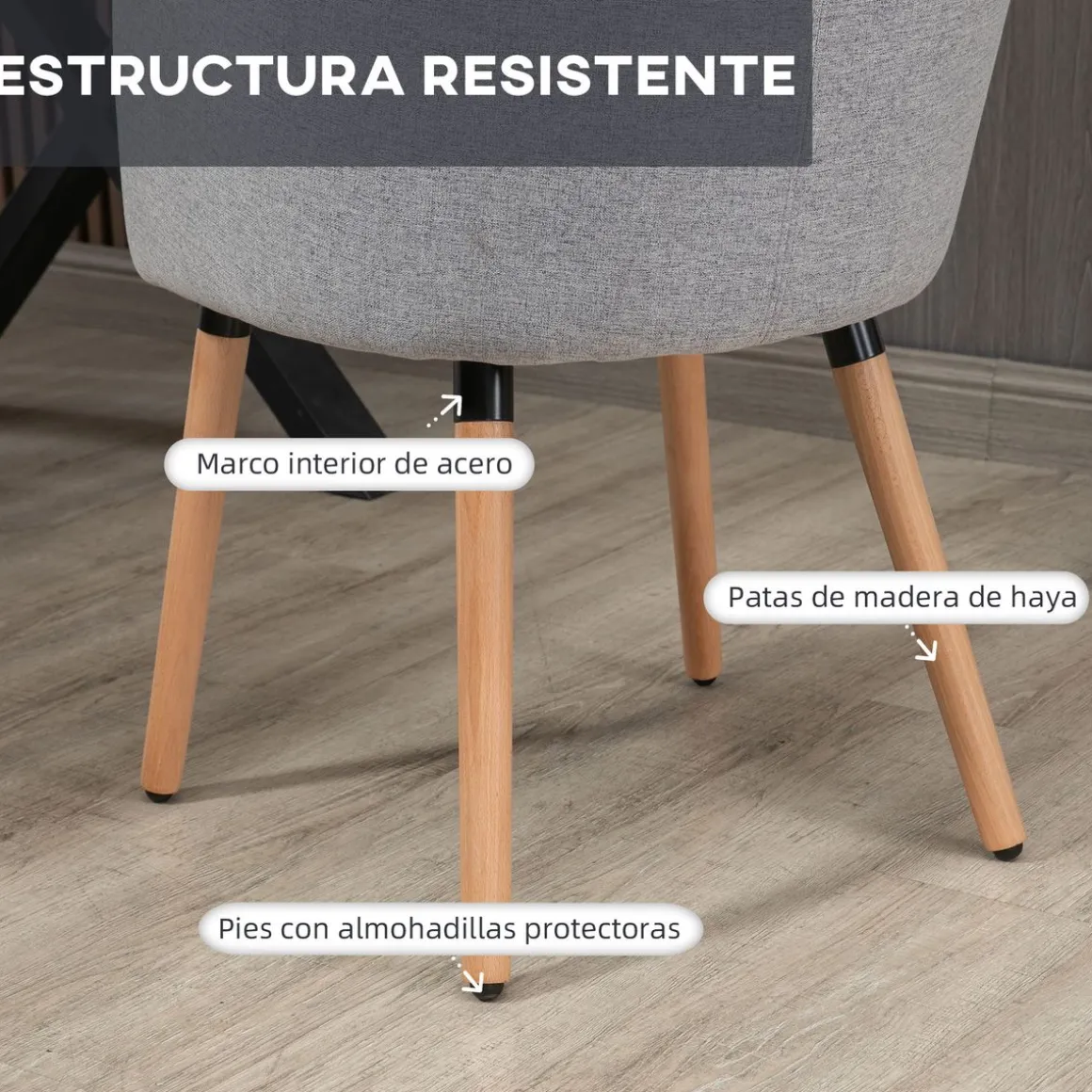 Silla de comedor Coimbra Homcom tapizada 72X57X56 cm