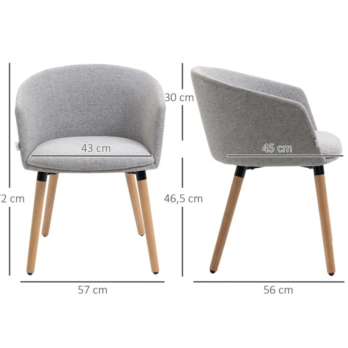 Silla de comedor Coimbra Homcom tapizada 72X57X56 cm