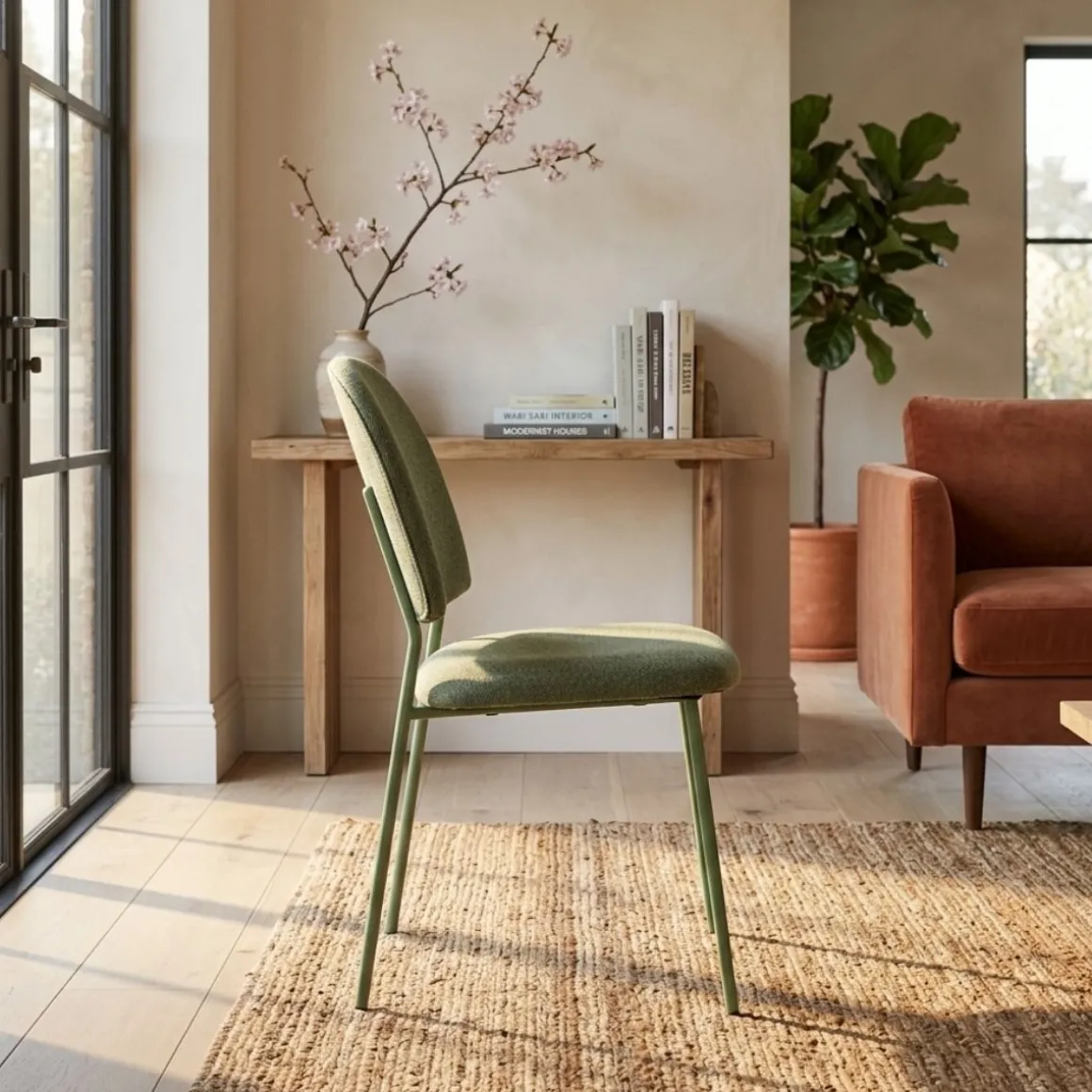 Silla de comedor Kamili redondeada patas acero 84x43x57 cm