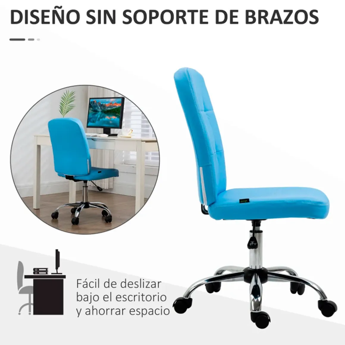 Silla de despacho Ocean Vinsetto símil piel altura regulable azul 90-100x45x59 cm