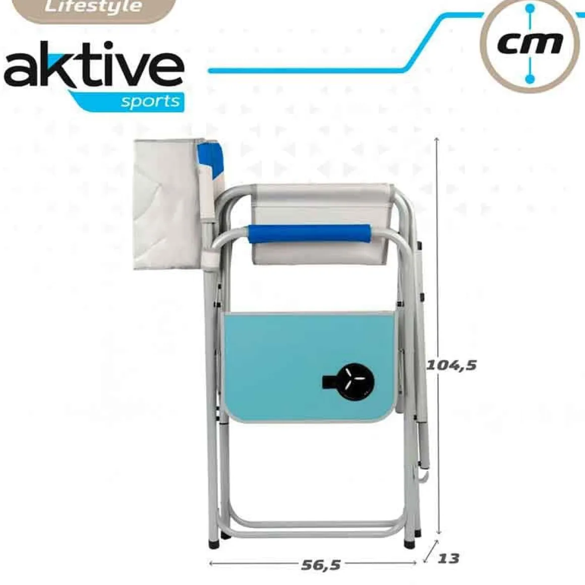 Silla de director XL Aktive plegable con mesa lateral azul/blanco 103x60x57 cm
