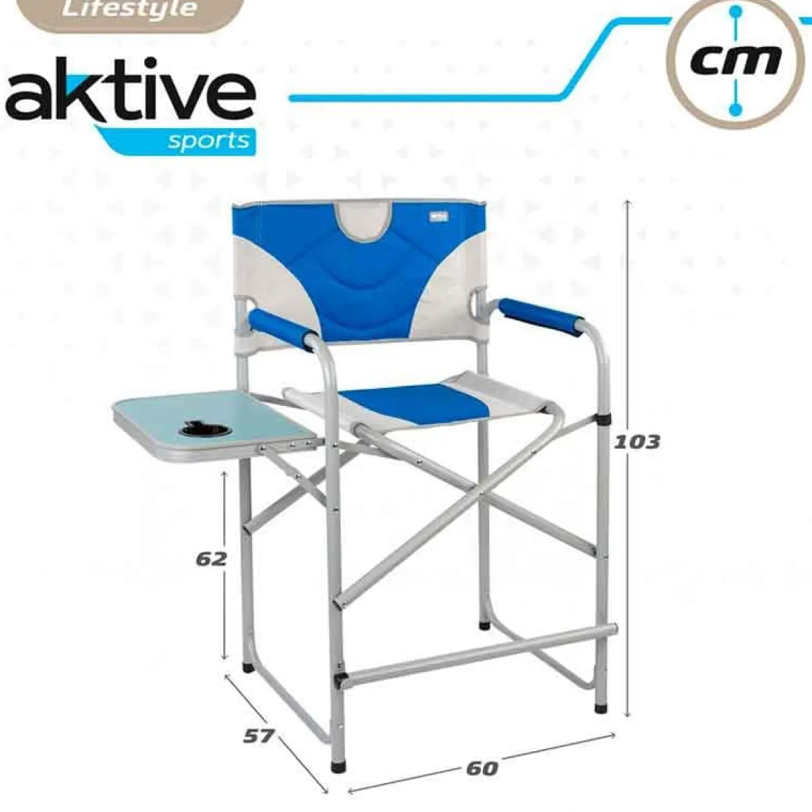 Silla de director XL Aktive plegable con mesa lateral azul/blanco 103x60x57 cm