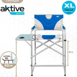 Silla de director XL Aktive plegable con mesa lateral azul/blanco 103x60x57 cm