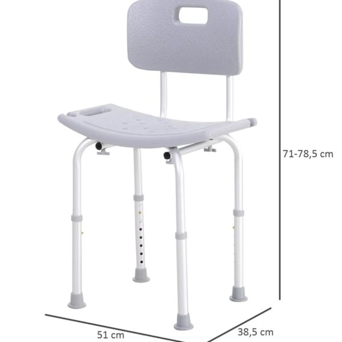 Silla de ducha antideslizante y regulable para baño WC 67,5-85,5 x 51 x 38,5 cm