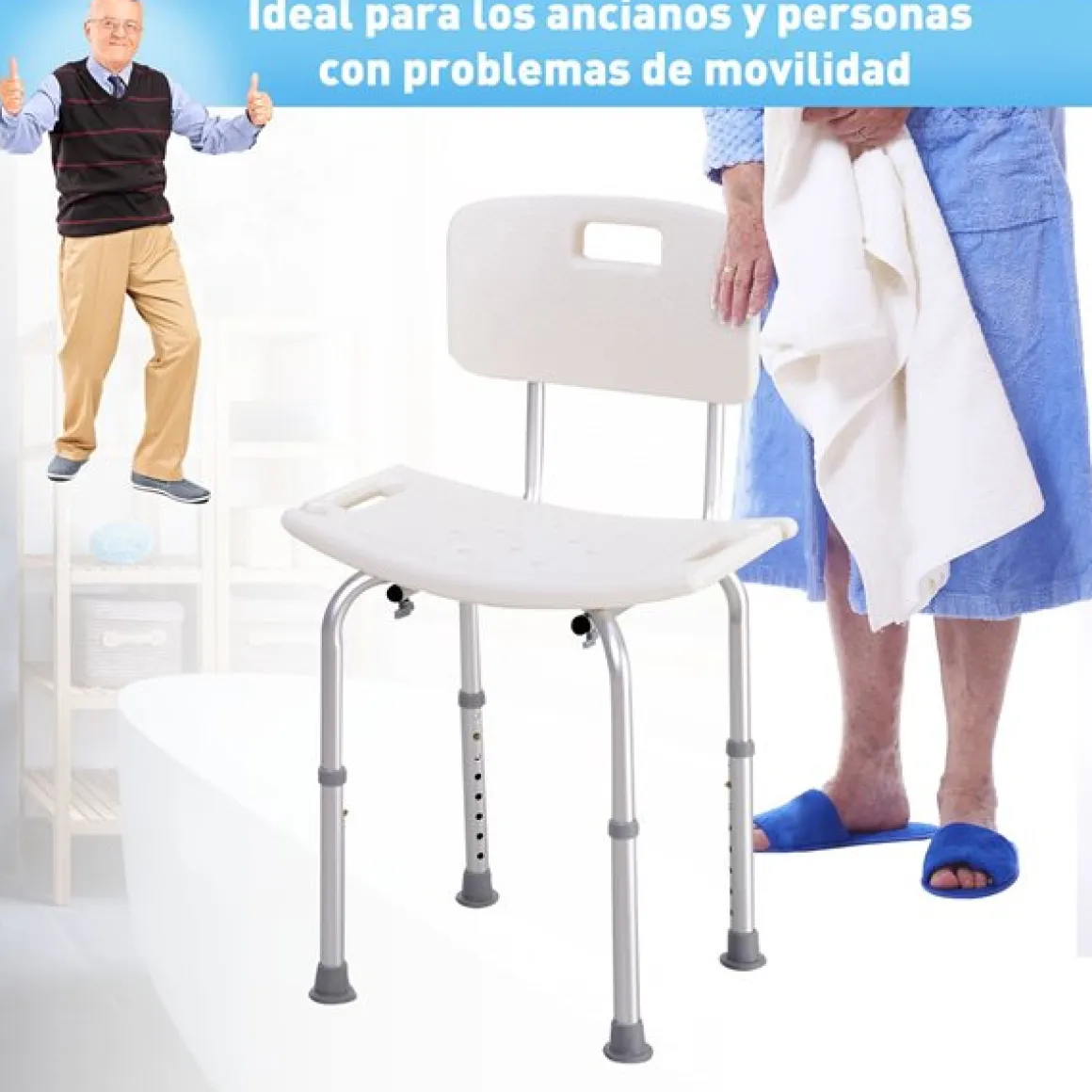 Silla de ducha ayuda baño regulable blanco