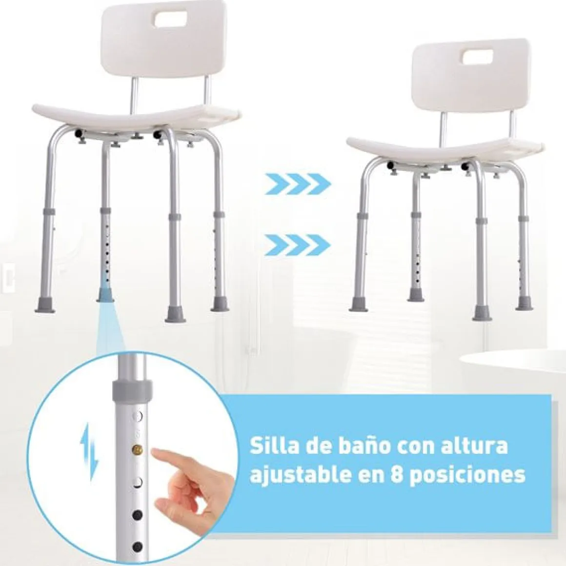 Silla de ducha ayuda baño regulable blanco