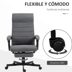 Silla de escritorio Adolfo Vinsetto reclinable + reposapiés retráctil gris 106-114x68x67 cm