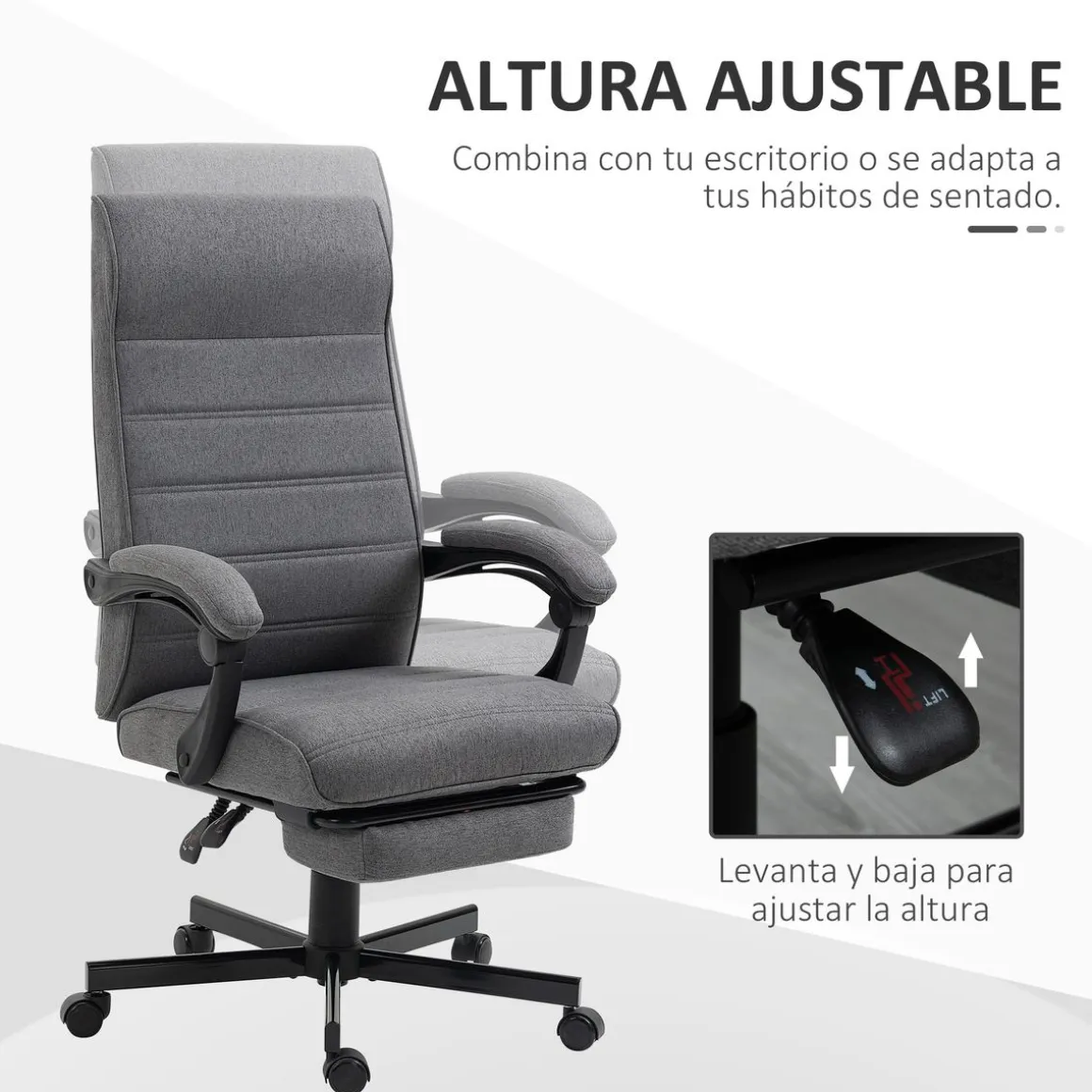 Silla de escritorio Adolfo Vinsetto reclinable + reposapiés retráctil gris 106-114x68x67 cm