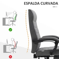 Silla de escritorio Adolfo Vinsetto reclinable + reposapiés retráctil gris 106-114x68x67 cm