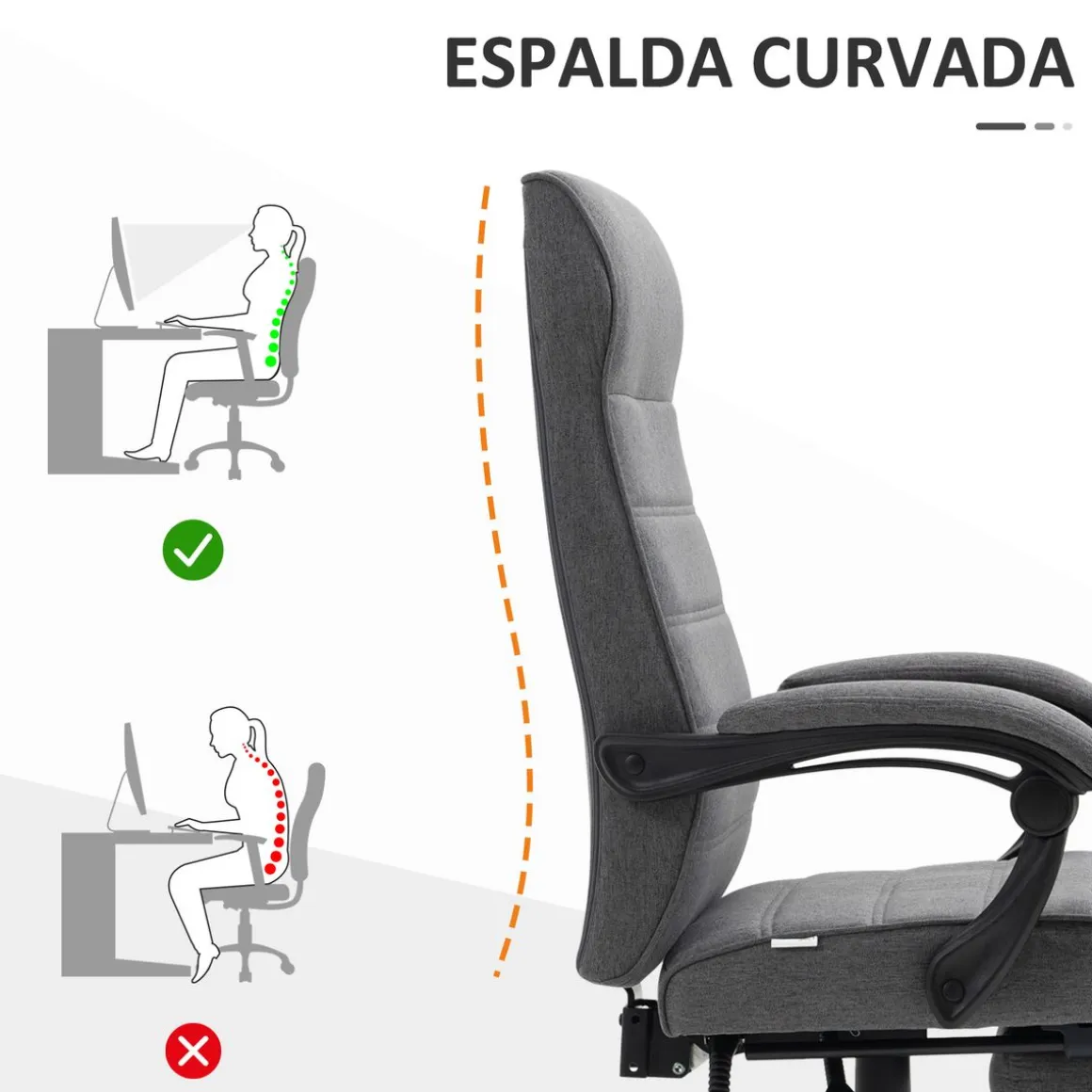 Silla de escritorio Adolfo Vinsetto reclinable + reposapiés retráctil gris 106-114x68x67 cm