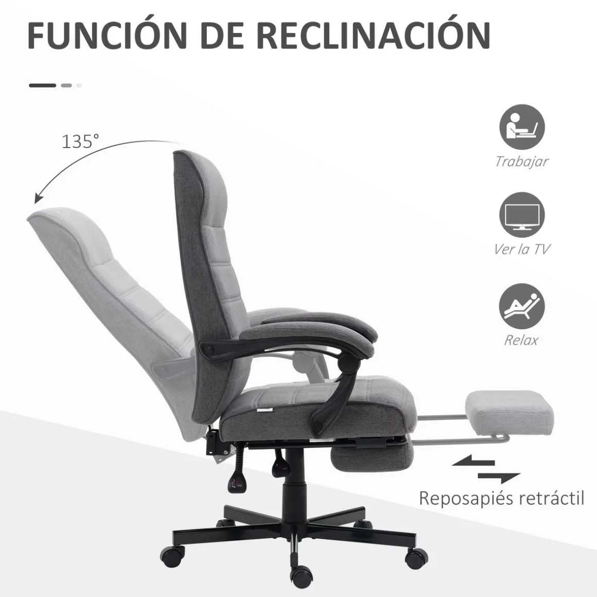 Silla de escritorio Adolfo Vinsetto reclinable + reposapiés retráctil gris 106-114x68x67 cm