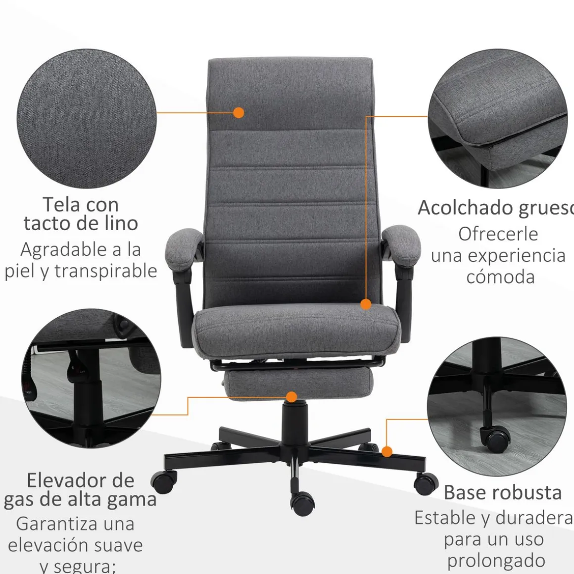 Silla de escritorio Adolfo Vinsetto reclinable + reposapiés retráctil gris 106-114x68x67 cm