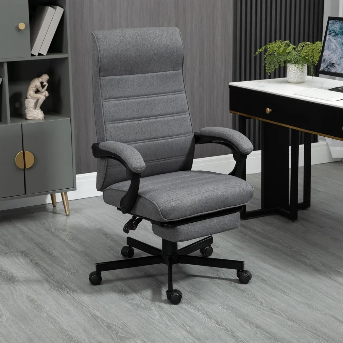 Silla de escritorio Adolfo Vinsetto reclinable + reposapiés retráctil gris 106-114x68x67 cm