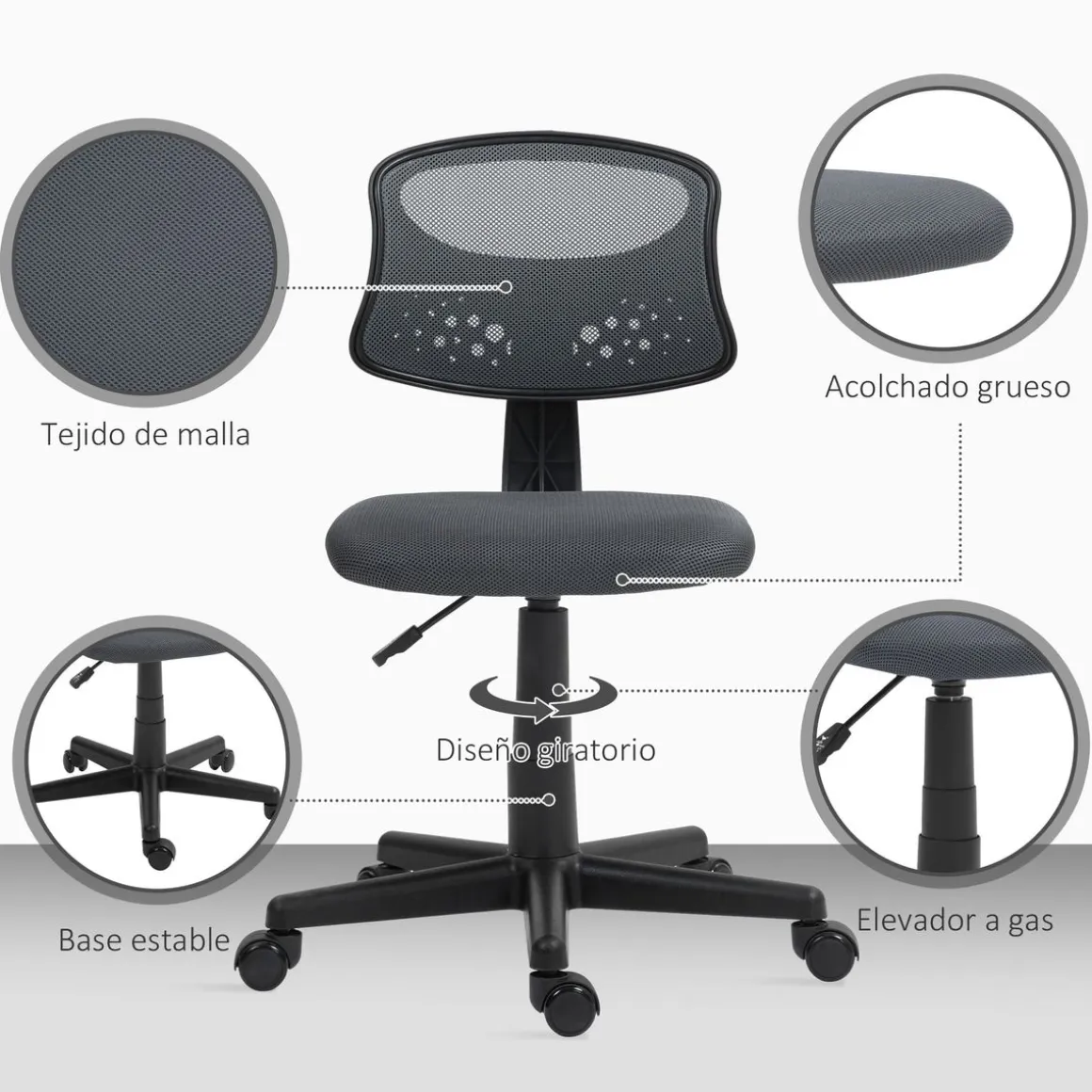 Silla de escritorio Arborea Homcom altura regulable 78-88x43x48 cm