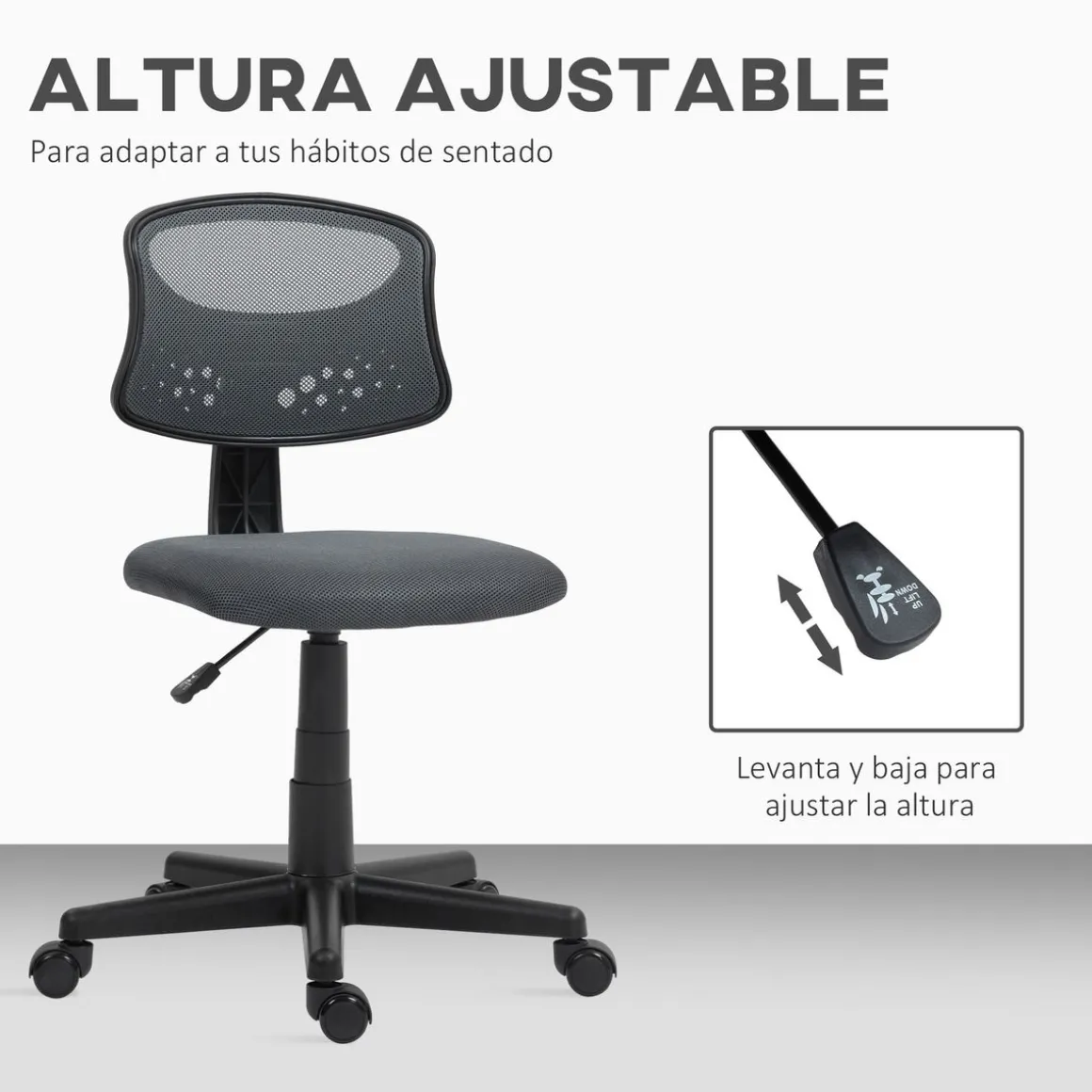 Silla de escritorio Arborea Homcom altura regulable 78-88x43x48 cm