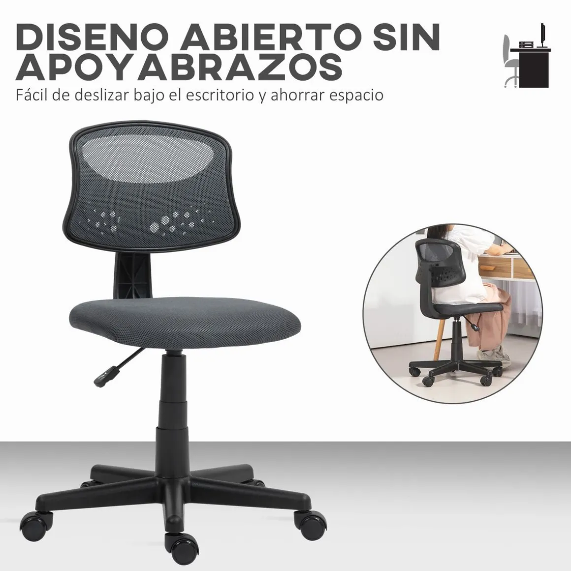 Silla de escritorio Arborea Homcom altura regulable 78-88x43x48 cm