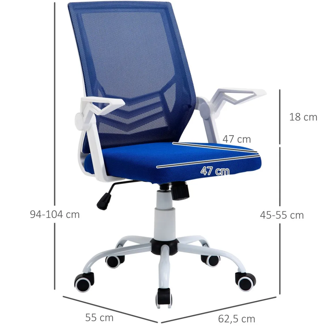 Silla de escritorio Essen Vinsetto altura ajustable azul 94-104x62,5x55 cm