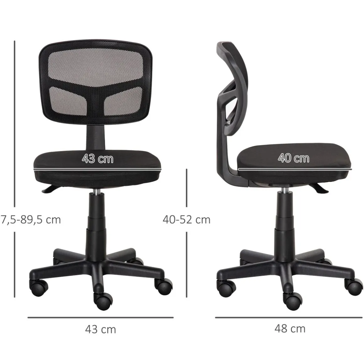 Silla de escritorio Ghel Vinsetto con altura regulable negro 77,5-89,5x43x48 cm