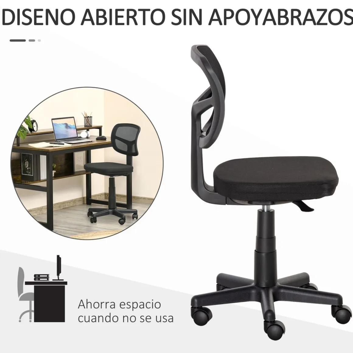 Silla de escritorio Ghel Vinsetto con altura regulable negro 77,5-89,5x43x48 cm