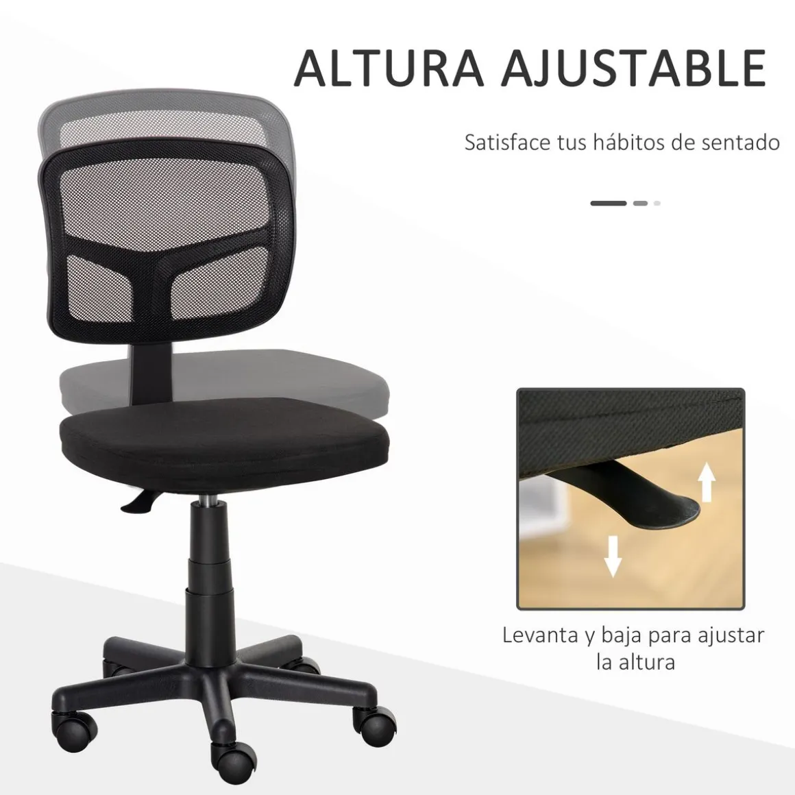 Silla de escritorio Ghel Vinsetto con altura regulable negro 77,5-89,5x43x48 cm