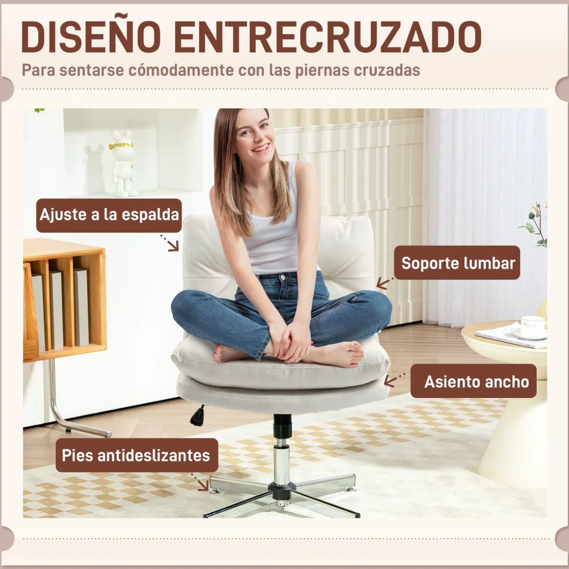 Silla de escritorio Halo Homcom altura regulable + basculante blanco 84-94x65x65 cm