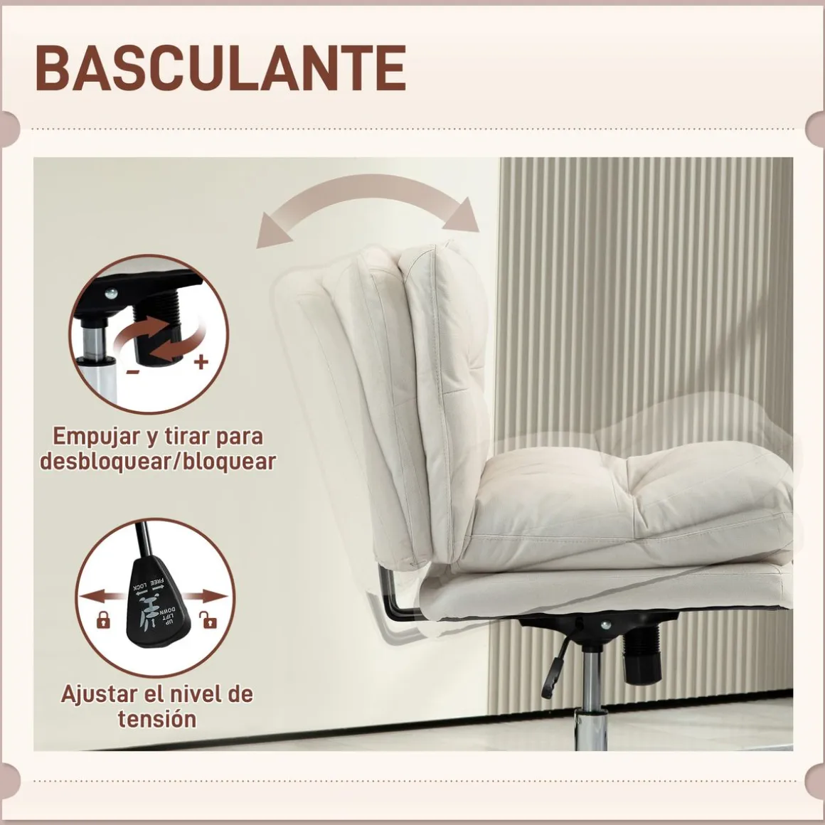 Silla de escritorio Halo Homcom altura regulable + basculante blanco 84-94x65x65 cm